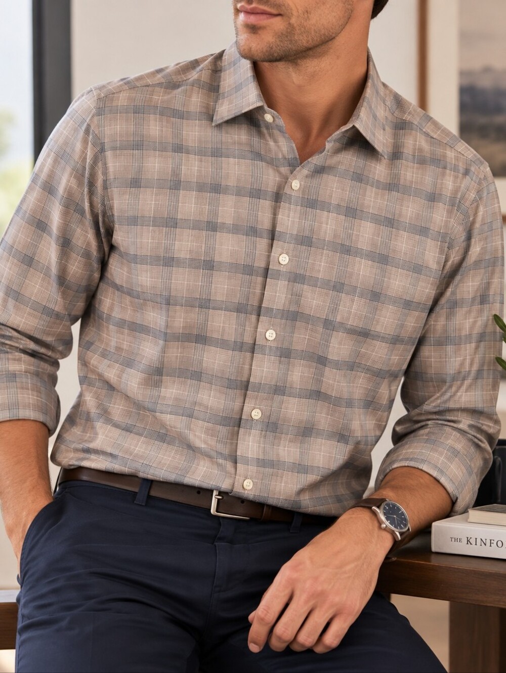 Calvin Klein Wrinkle Free Stretch Plaid Dress Shirt XL 17-17.5 34/35